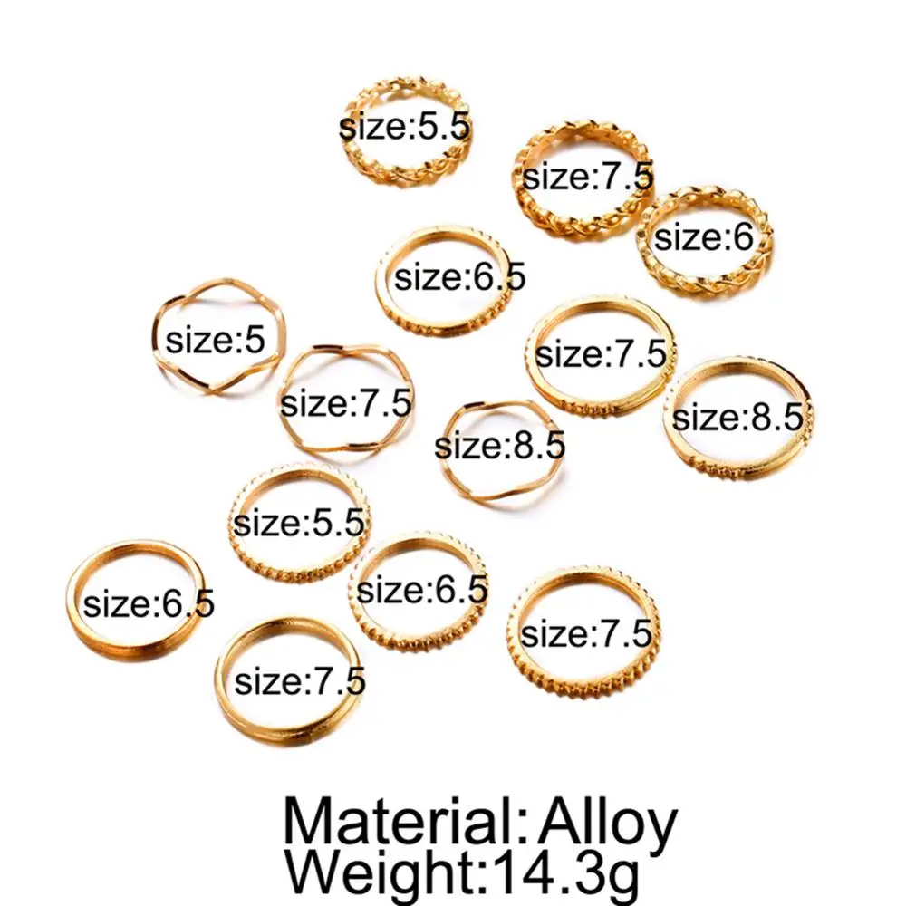 14 шт./компл. винтажное золотистое раннее кольцо для женщин геометрическое