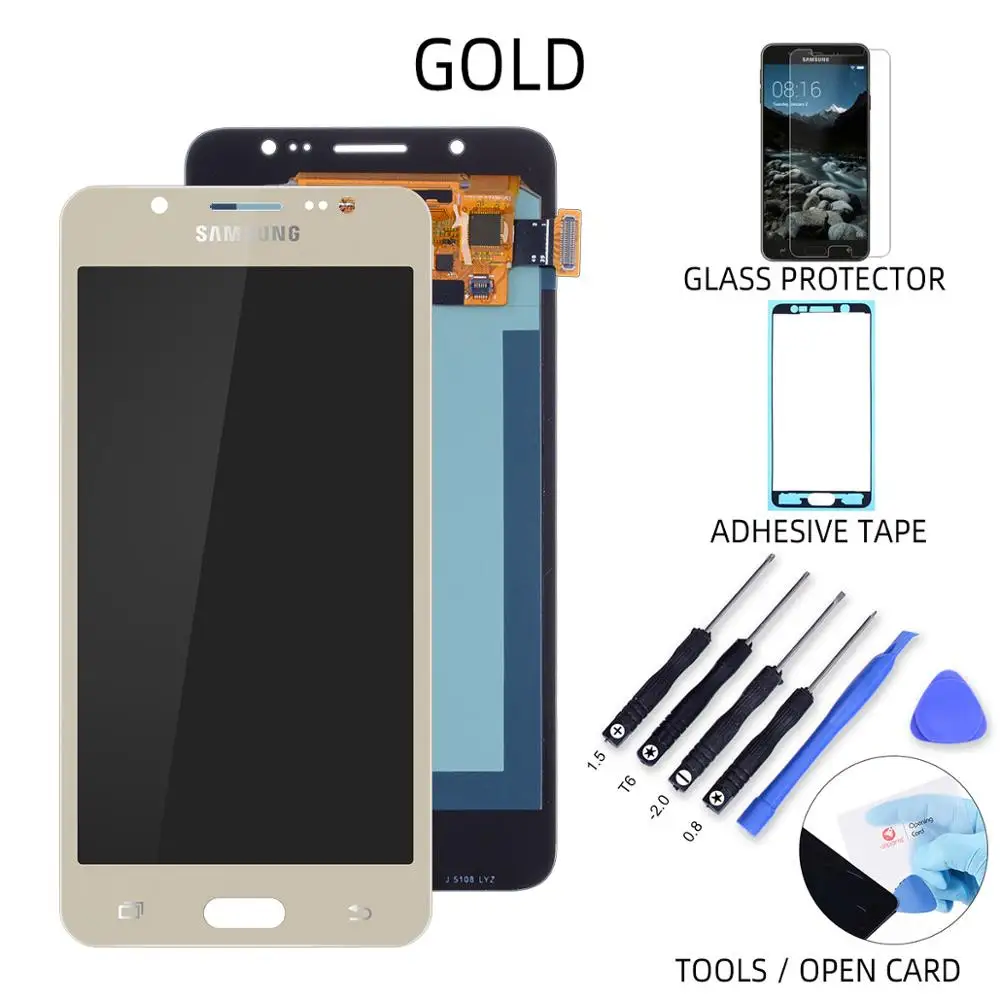 Gold No Frame AMOLED Дисплей для SAMSUNG Galaxy J5 LCD в сборе с тачскрином 5.2'' J510F J510 J510FN J510M - Цвет: Gold No Frame