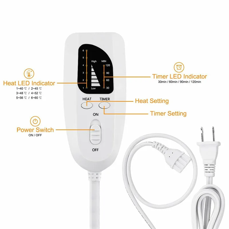 

6 Level 120W Electric Heating Pad Timer For Shoulder Neck Back Spine Leg Pain Relief Winter Warmer 75x40cm 60x30cm