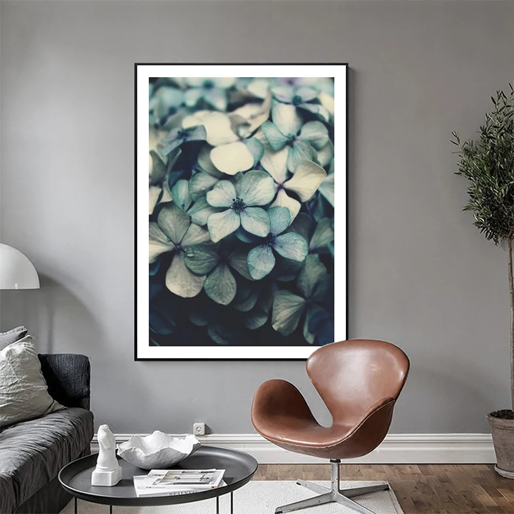 Голубые цветы Современная Картина на холсте настенный художественный плакат с