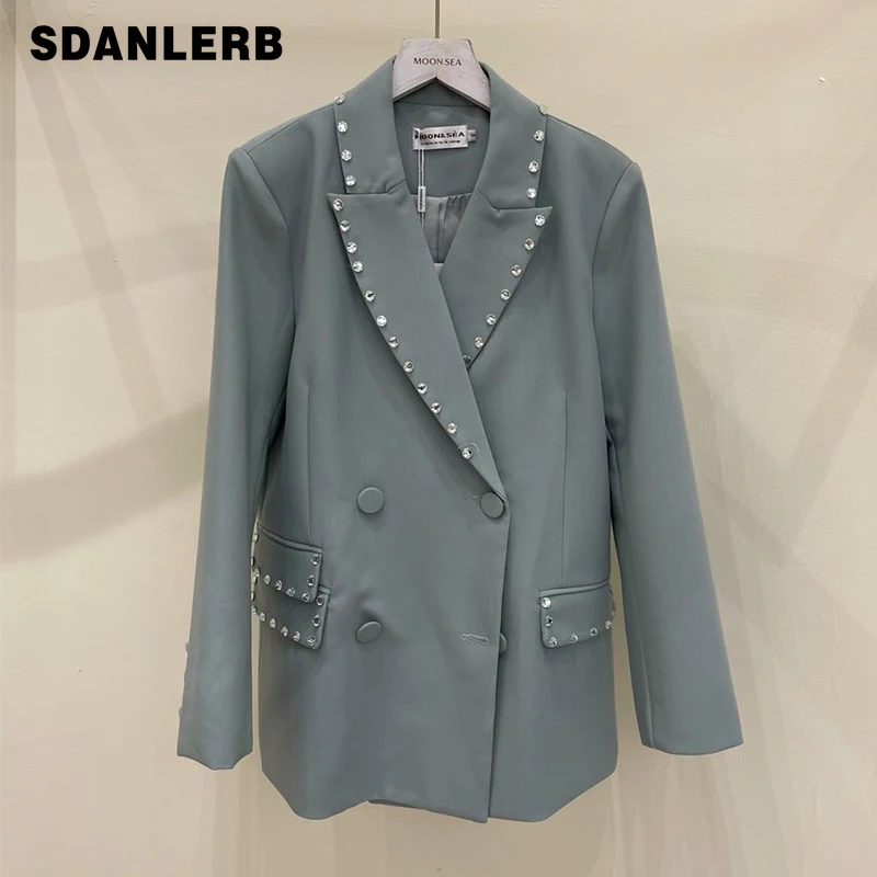 

Женский блейзер с длинным рукавом, повседневный однотонный Блейзер свободного покроя с бриллиантовой отделкой, осень