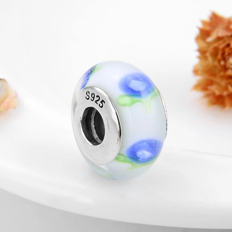 Бусины из муранского стекла круглой формы серебра 925 пробы | Украшения и