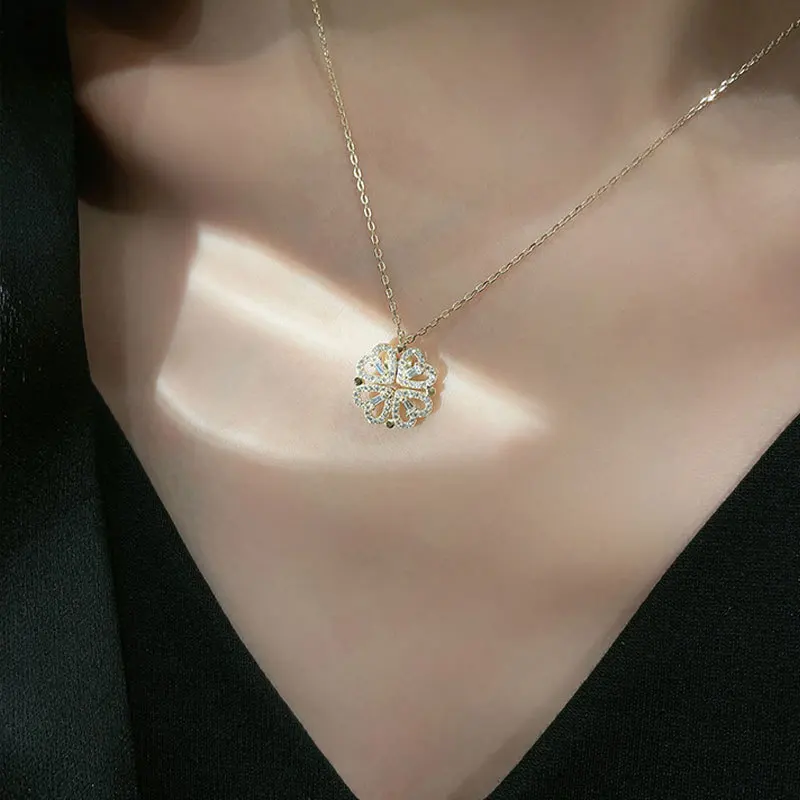 

FMILY Vintage 925 Sterling Silver Hollow Geometric Love Necklace Flower Shining Pendant Jewelry Gift for Girlfriend