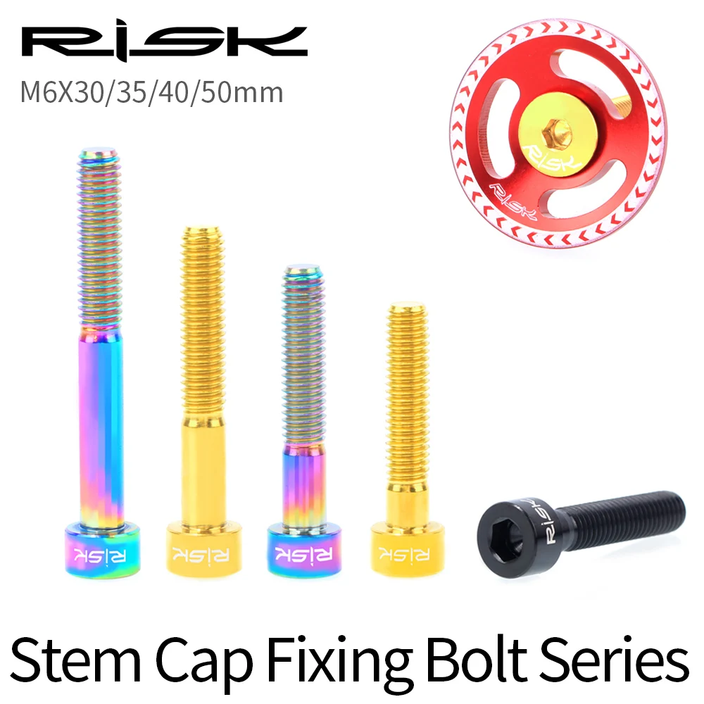 

RISK 1PCS M6x30/35/40/50mm Titanium Bolt for Bicycle Headset Bolt 1 1/8 Ti Stem Cap Bolt Bike Column Screw Bicycle Headset Parts