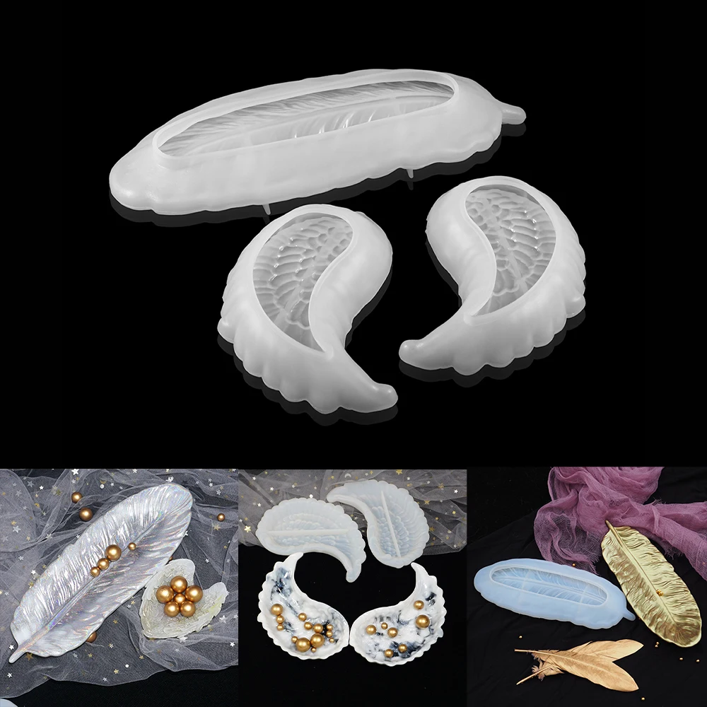 

1 Pair Angel Wing Feather Silicone Dish Plate Tray Molds Storage Box for DIY Carfts Epoxy Resin Jewelry Making Table Decoration