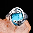 В винтажном стиле; Богемная голубой бирюзовый каменные кольца для женщин ювелирные изделия классический серебристый цвет перо леди обручальное кольцо вечерние подарок Лидер продаж
