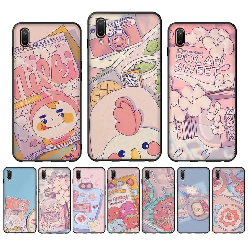 

Japanese Cat Snacks Food Cherry blossoms Drink Art Phone Case Case For Oppo Reno Realme C3 6Pro Cover For vivo Y91C Y17 Y19