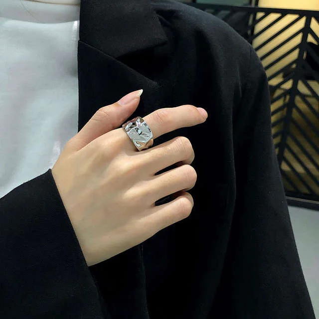 925 пробы серебристый неправильной формы текстуры кольца Неровная поверхность из