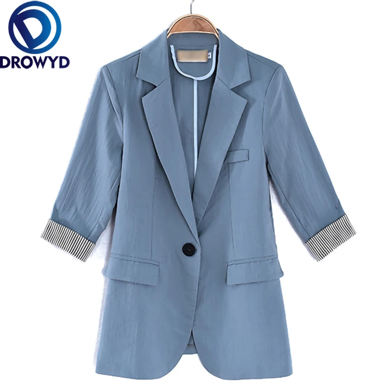 

Новинка 2020, синий Блейзер, повседневное женское приталенное пальто, Женский офисный костюм, OL стиль, элегантный тонкий Блейзер с карманами ...