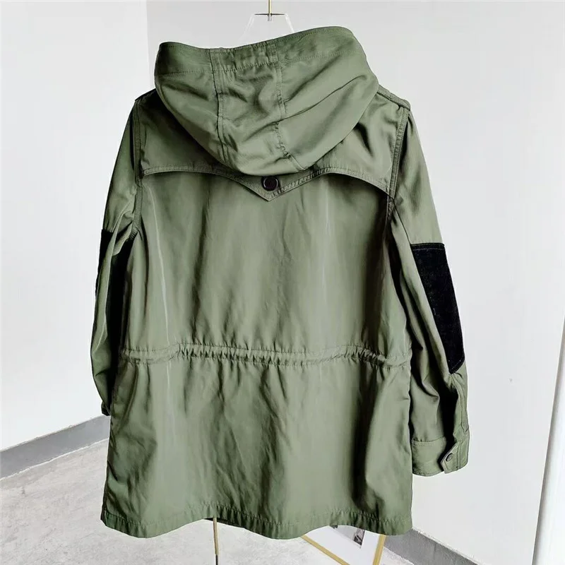

Navy Parka Coat Hooded Front Zipper Drawstring Waist With Pockets Fashion Windproof Fashion coats