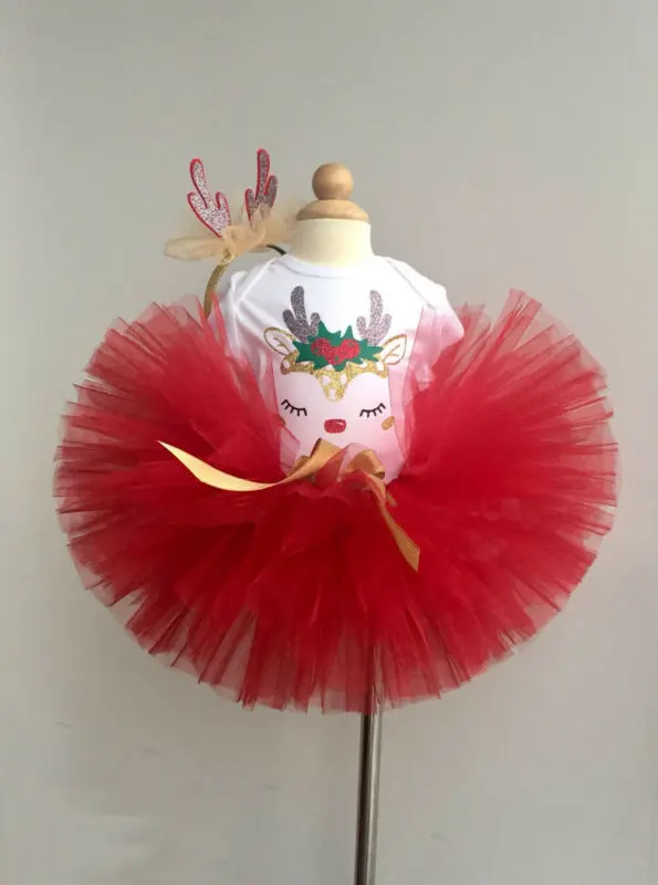 Kid Baby Girl Christmas Party Deer Romper Tops Cake Smash Tutu Tulle Skirt Dress | Детская одежда и обувь