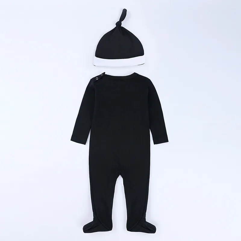 Toddler Halloween bone jumpsuit baby black romper boys girls 2PCS one piece and hat infant gift newborn long sleeve clothes | Детская