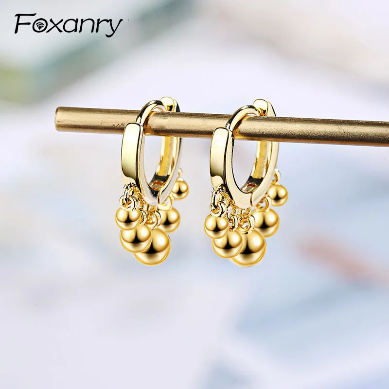 

Foxanry Creative Simple Bead Tassel Earrings for Women Couples Silver Color Elegant Earring Jewelry Gifts Prevent Allergy