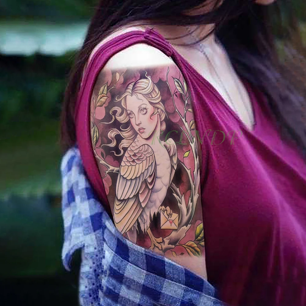 Водостойкая Временная тату-наклейка птица красивая девушка фальшивая тату