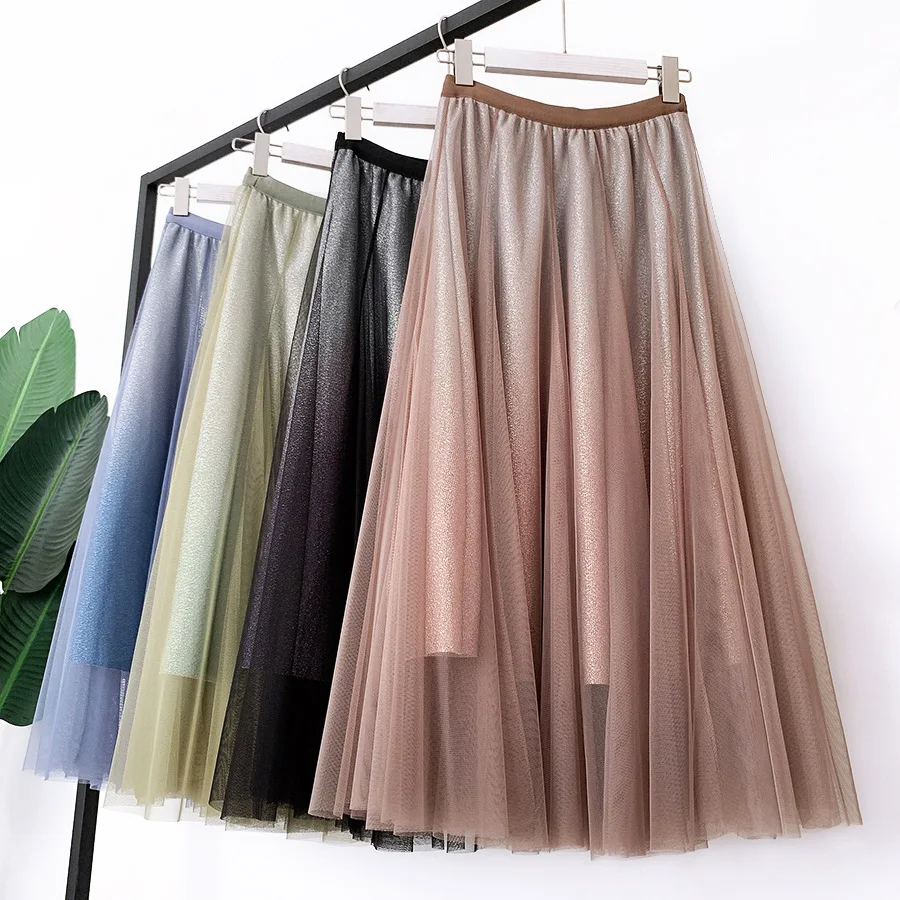 

2021 New Trendy Gorgeous Mesh Skirt High Waist Casual Lace Skirt for Elegant Ladies Women Bohemian Summer Holiday Korean Fashion