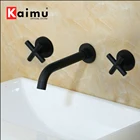 Смеситель для ванны KAIMU, матовый черный, Твердый латунный Смеситель для раковины, настенный, 3 шт., 2 ручки, управление, смеситель