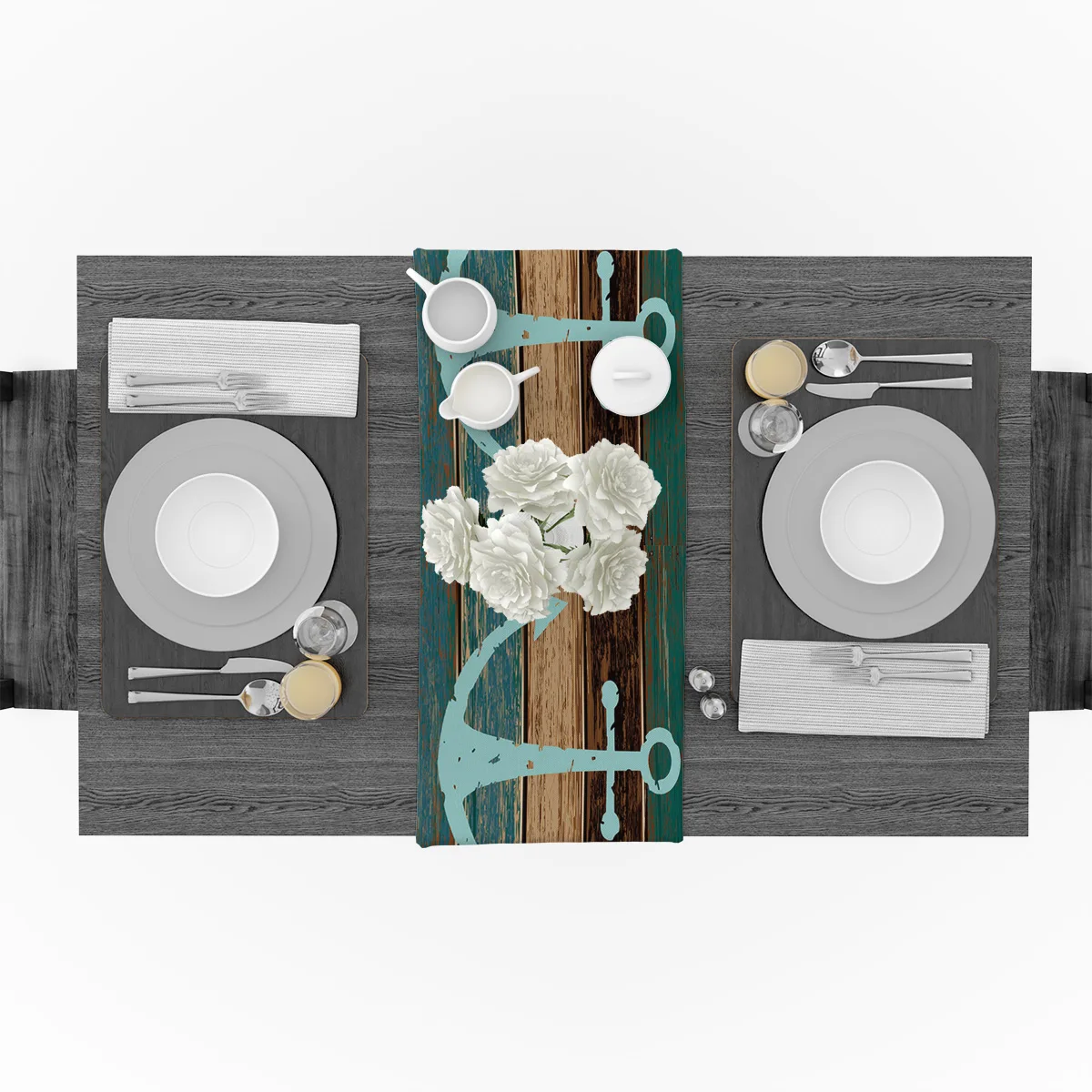 Винтажная скатерть с изображением якоря и деревянного зерна для свадебного