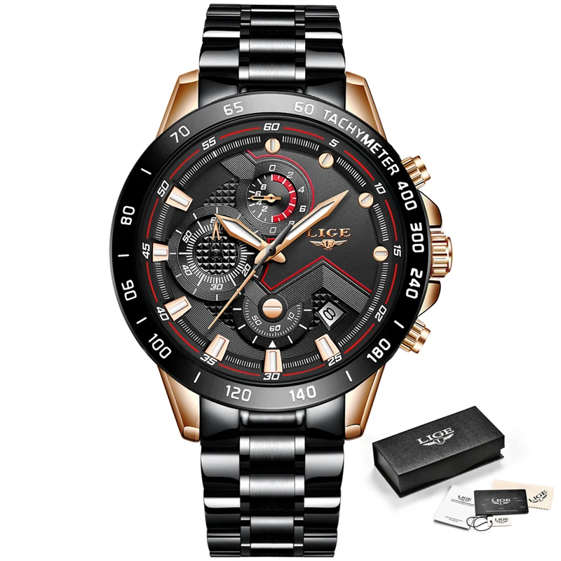 

LIGE 2019 New Fashion Mens Watches with Stainless Steel Top Brand Luxury Sports Chronograph Quartz Watch Men Relogio Masculino