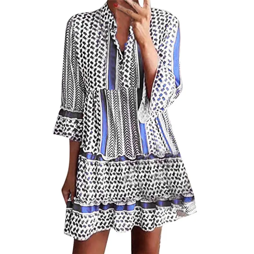 Новое модное женское повседневное осеннее платье 2019 лоскутное три четверти