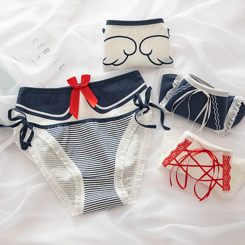 

6 Pieces New Product Japanese Girl Navy Style Underwear Women's Mid-waist Sweet Shorts Cotton Crotch Student Briefs Ladies