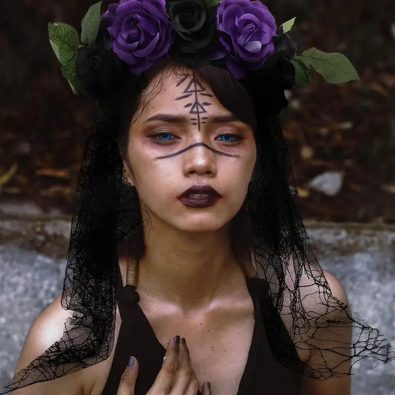 

Halloween Rose Lace Headband Party Headdress Romantic Hairband Wedding Headband For Female Women Halloween Party Decor