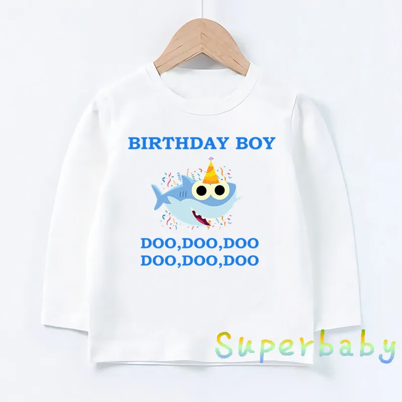 Свечи "Happy Birthday" для торта, Акула, 1-9 лет, футболка с принтом цифр, Забавные топы с рисунком для маленьких мальчиков и девочек, Детская футболка с длинными рукавами, LKP2441 - Цвет: LKP2441-J