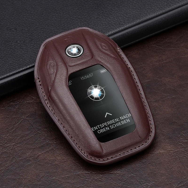 Роскошный чехол для автомобильного ключа из натуральной кожи со светодиодный