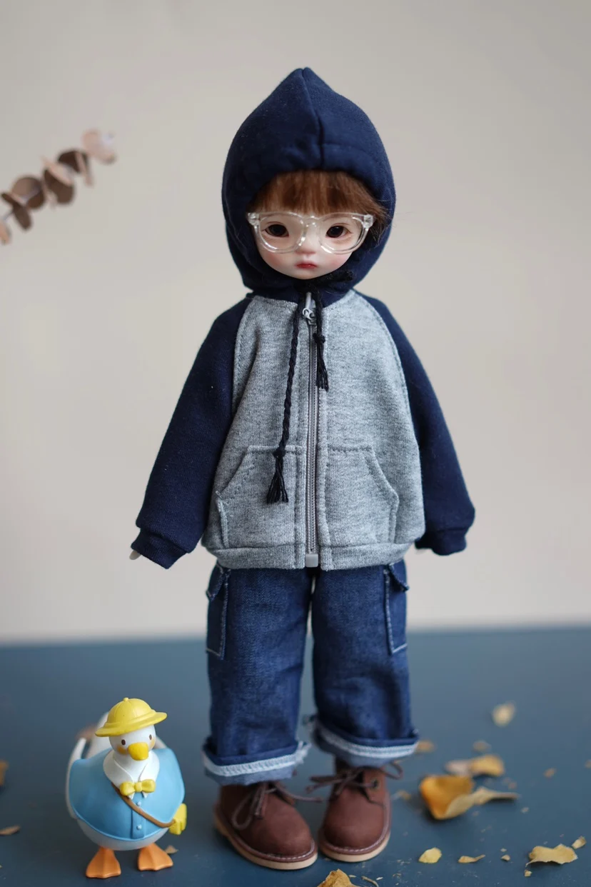 

BJD doll clothes suitable for 1-6 size blouse color matching hooded sweater coat doll accessories