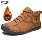 Зимние мужские ботинки, плюшевые теплые мужские ботинки для снега, мужские кожаные ботинки, дизайнерские уличные водонепроницаемые ботинки ручной работы, размера плюс