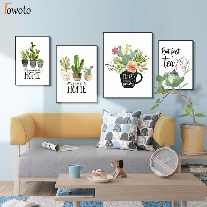 Акварель завод Холст Картина стене плакат Принт Multicapacity Зеленый Кактус картины