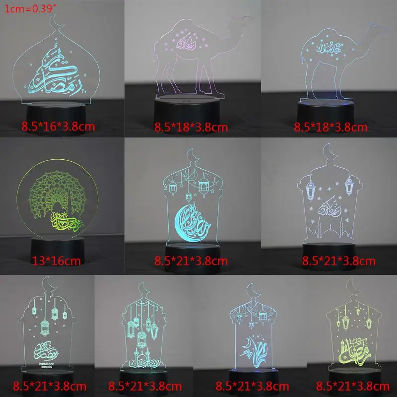 

Creative 3D Ramadan Acrylic Night Light EID Mubarak LED Table Desk Lamp Muslim Kareem Party Decoration Supplies Christmas Gifts