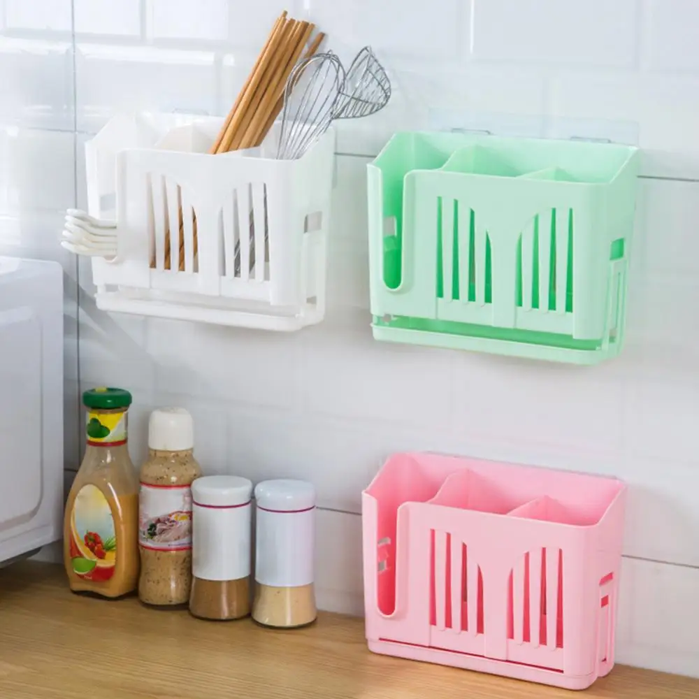 

Home Chopsticks Cage Wall-mounted Drain Storage Rack Fork Knife Spoon Holder