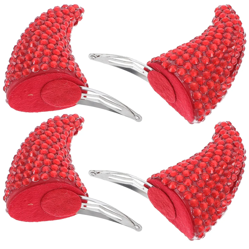 

4 Pcs Red Headband Hair Clip Festival Ox Horn Hairpin for Party