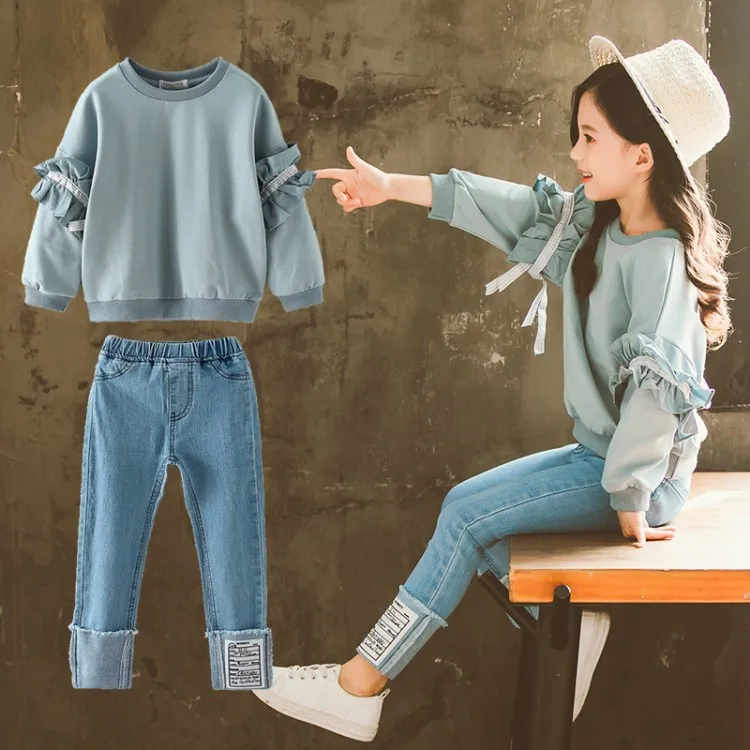 

Girl Sports Suits Clothing Sets Autumn kids Baby Girls Sweatshirts + Jeans Tracksuits Costume Casual Children Clothes