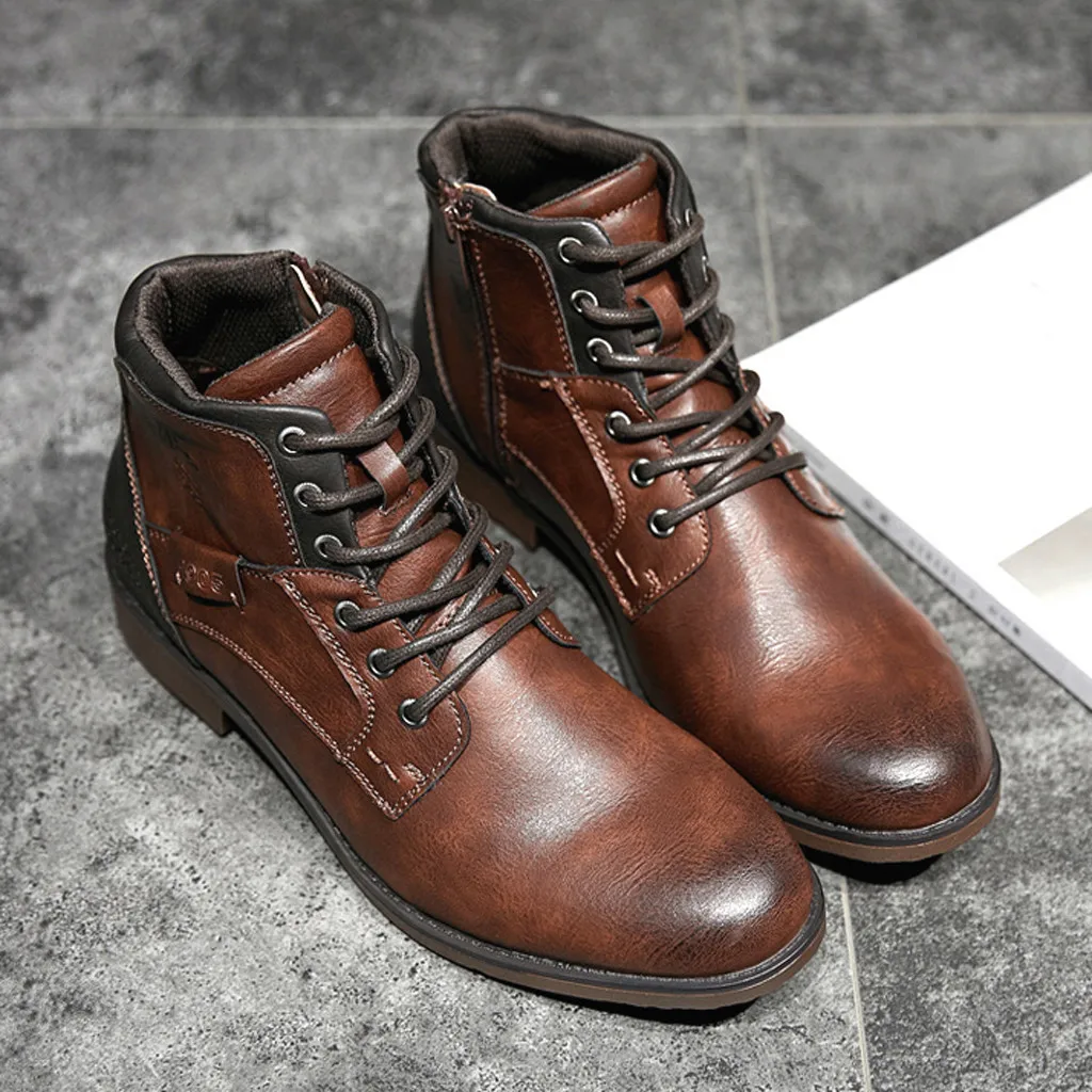 

Fashion Retro Ankle Leather Men Boots High-Top Side Zipper Tooling Black Brown Boots Outdoor Desert Boots Fashion Men Shoes