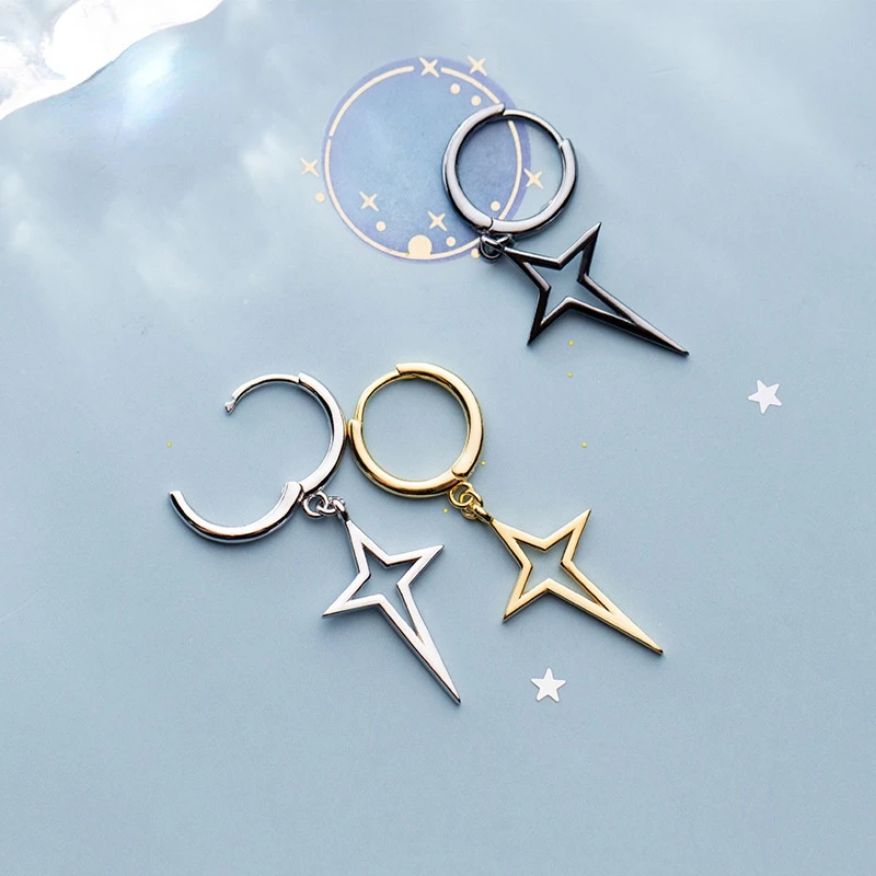 

New S925 Silver Cross Earrings Women's Simple Ins Style Light XINGX Geometric Hollow Ear Clip