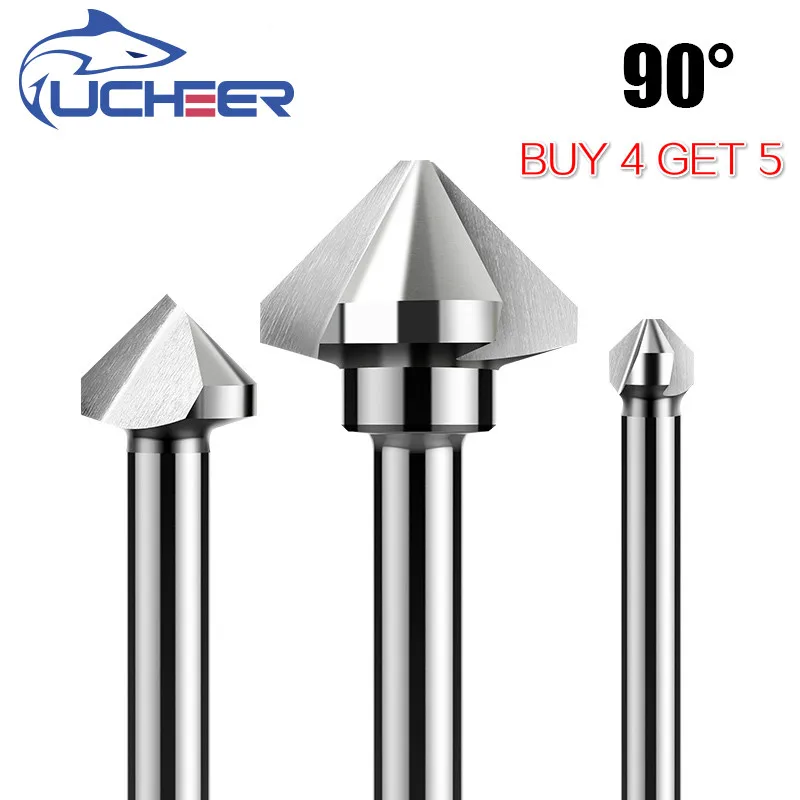 BUY4GET5 UCHEER 3 Флейта 90 градусов HSS Зенковка фаски слишком Дерево Сталь фаска резак Электроинструмент 4,5 до 50 мм