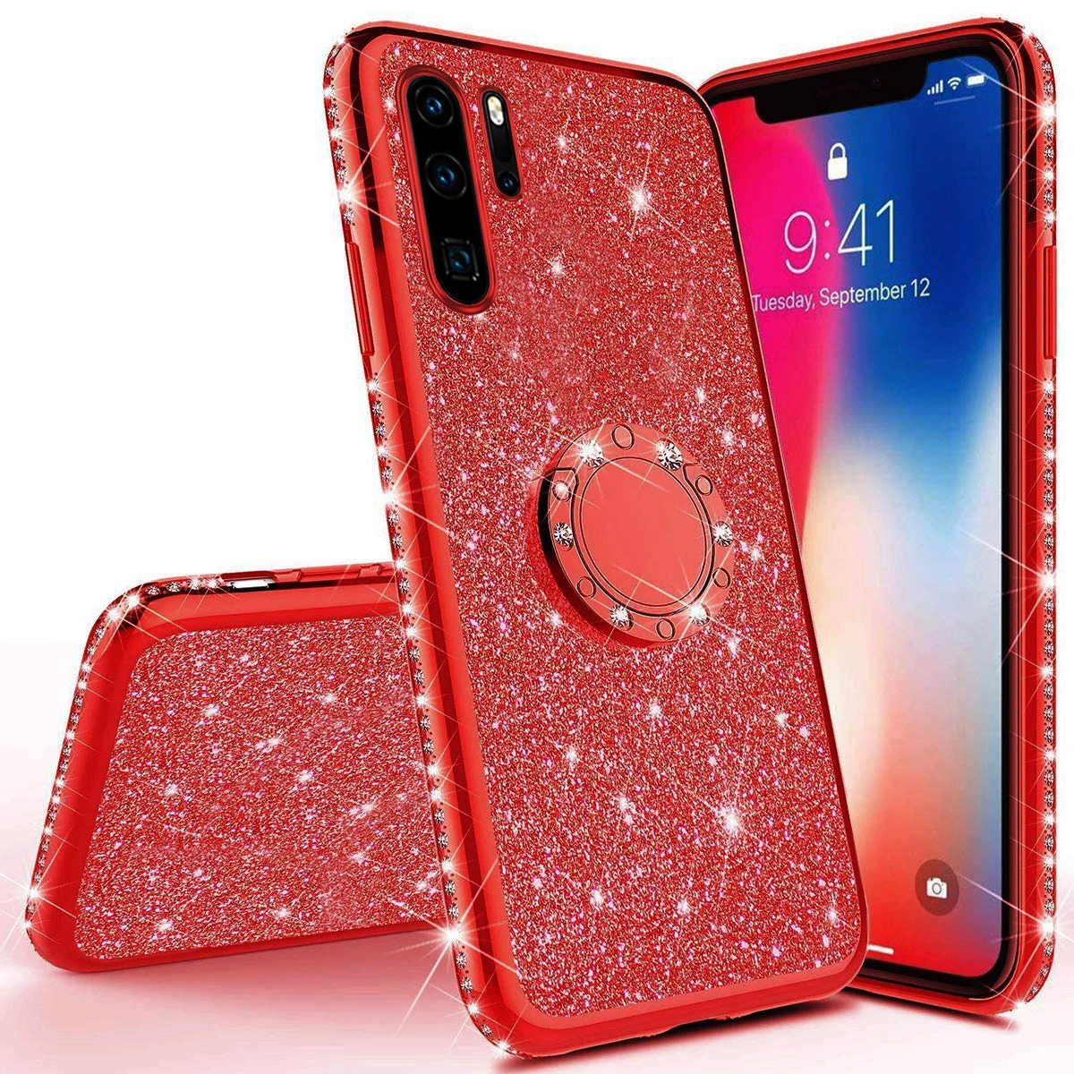 Блестящий чехол с кольцом на палец для HUAWEI P30 Lite Pro P30Lite блестящий мягкий подставка