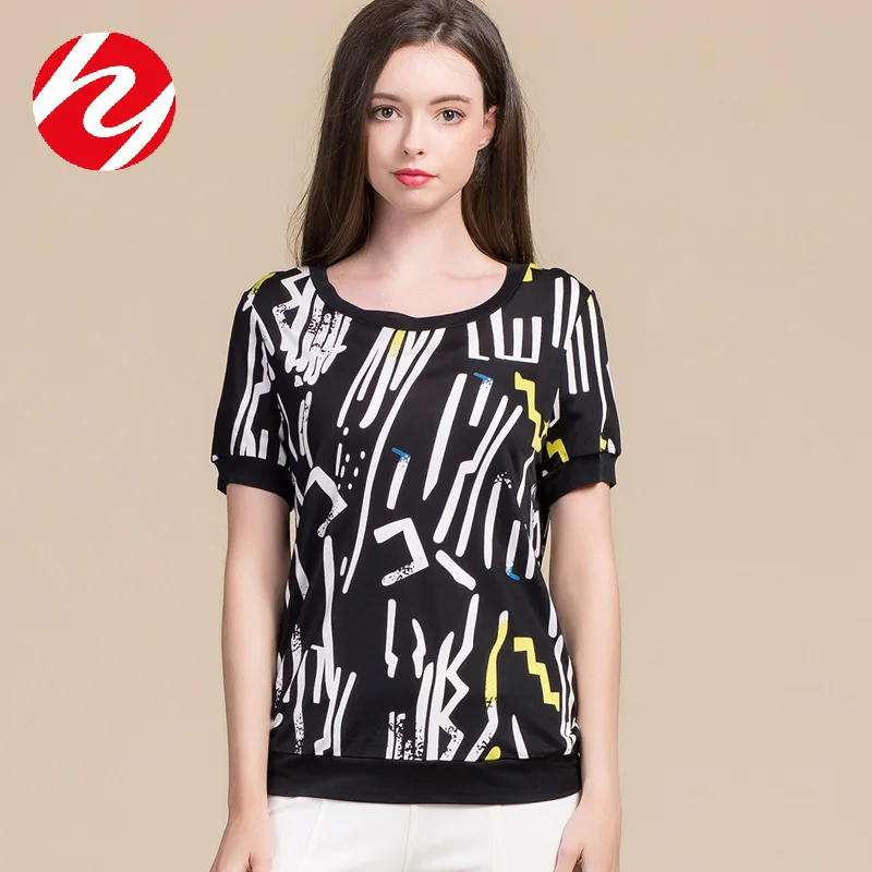 

Silk Printed Floral Short Sleeve Women's Summer 2021 Large Size Pine Mulberry Silk Round Neck T-shirt Bottomed Shirt Mom Wear