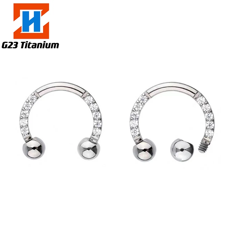 

G23 Titanium Piercing Nose Ring Hoop CZ Hinged Clicker Horseshoe Tragus Septum Helix Ear Barbell F136 Body Piercing Jewelry