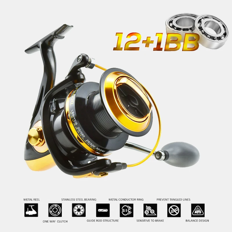 

TF 8000 / 9000 / 10000 / 11000 12 1BB Long Shot 4.6:1 Big Spinning Fishing Reel 22KG Max Drag For Large Fish -40