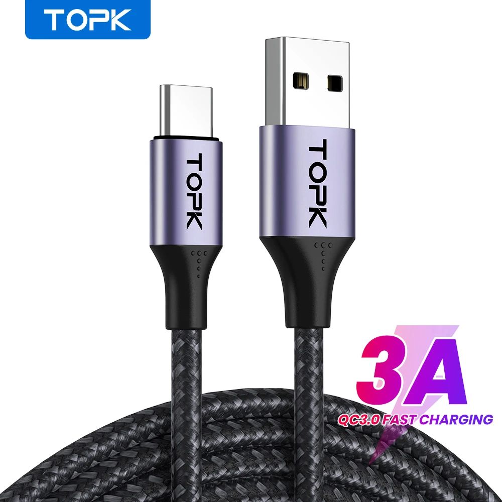 TOPK AN10 3A Micro USB Type C зарядное устройство для телефона зарядный кабель шнур Быстрая