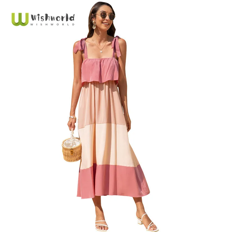 Женский сарафан на бретельках облегающее контрастное платье с бантом лето
