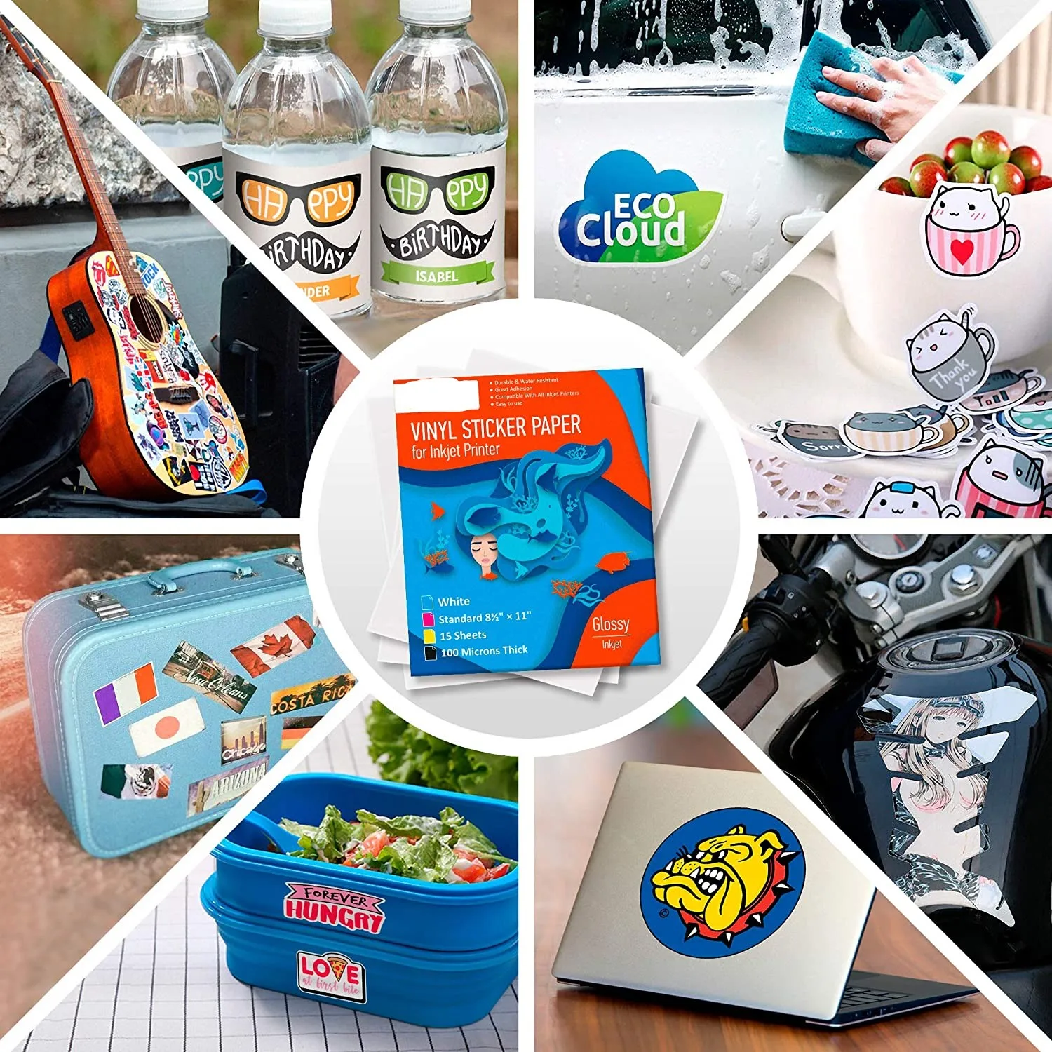 50 листов A4 винил Стикеры Бумага для струйных принтеров Глянцевая белая Self