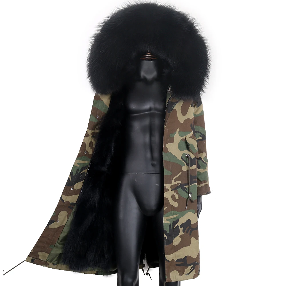 

7XL Men X-Long Rabbit Fur Liner Waterproof Real Fur Coat Winter Camouflage Jacket Natural Raccoon Fur Collar Hood Thick Warm