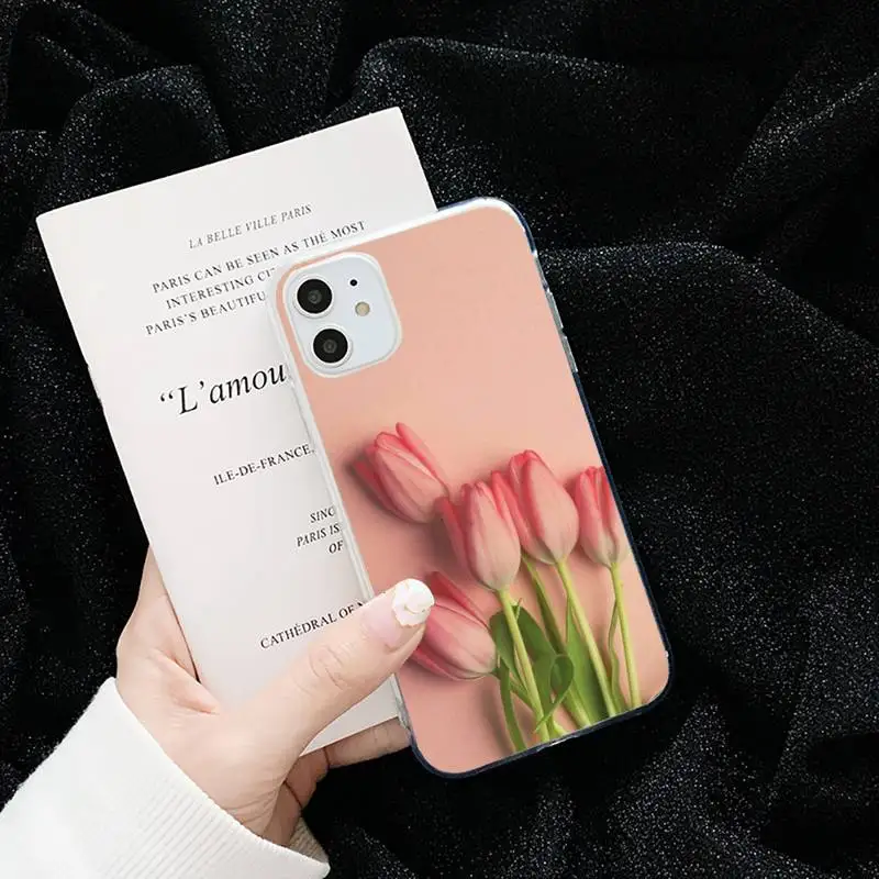 

Tulip pink flowers painting Phone Case Transparent soft For iphone 5 5s 5c se 6 6s 7 8 11 12 plus mini x xs xr pro max