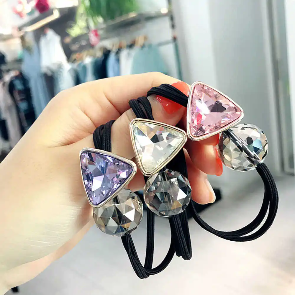

1 Colored geometric crystal Elastic hairband hair string for women Round triangle rubber fashion simple tiara tools