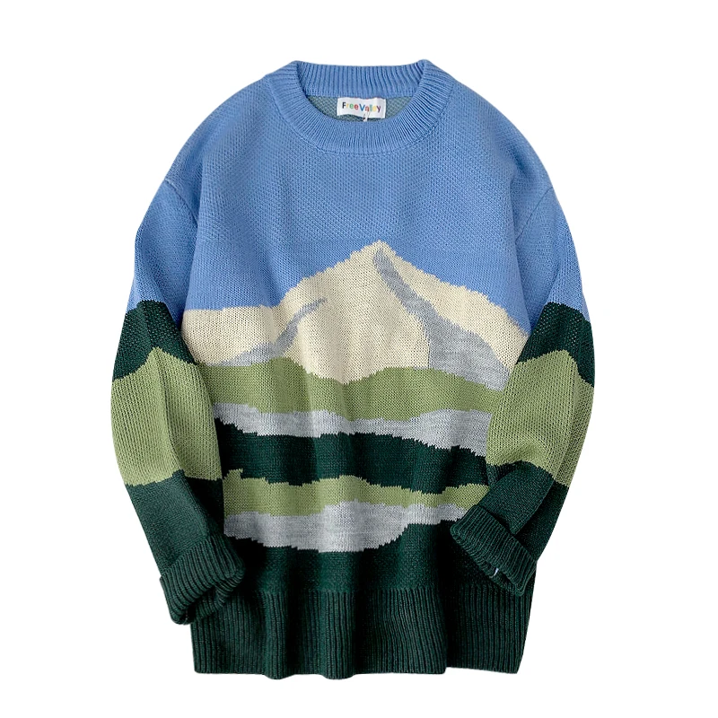 Осень и зима 2019 корейский стиль рисунок гор свитер женский свободный круглый