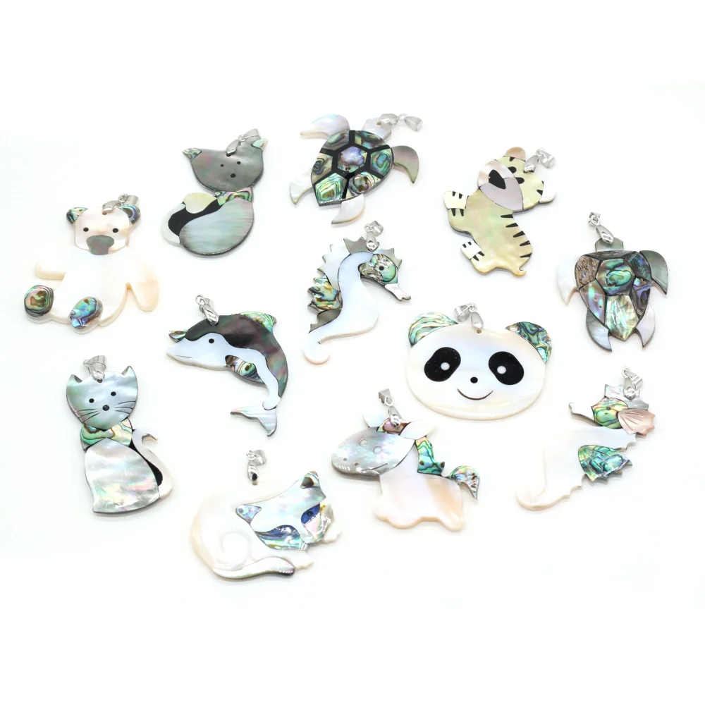 

Hot Selling Natural Shell Animal Pendant Dolphin Cat Handmade Crafts DIY Cute Elegant Necklace Sweater Chain Jewelry Making