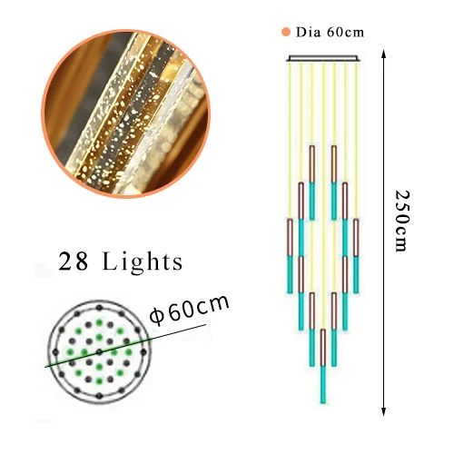 D60 H250cm 28 lights Люстры Светодиодный подвесной светильник Лофт лестница кристальная висящая лампа Скандинавское искусств люстра светодиодная - Цвет абажура: D60 H250cm 28 lights